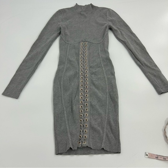 Hera Collection Grey Ribbed Body-con High Neck Y2K 90s Knit Stretchy Dress S - Picture 7 of 9